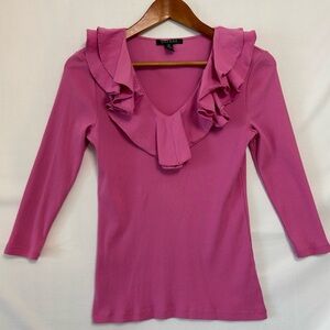 LAUREN RALPH LAUREN Pink Ruffled Ribbed Blouse Size Medium